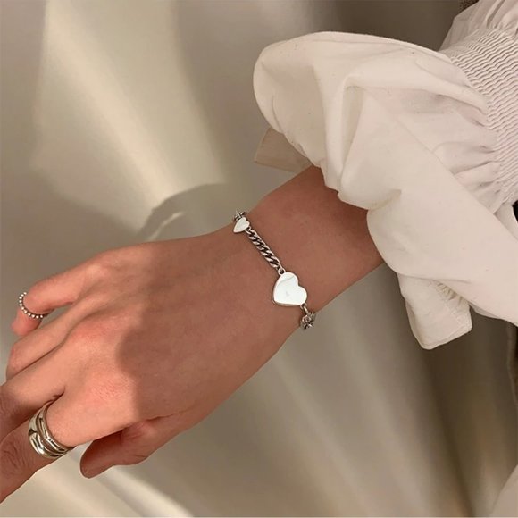 *NEW 925 Sterling Silver Heart Link Chain Bracelet - Picture 6 of 11